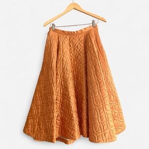 50s Vintage Skirt Quilted Orange Metallic Bronze Kerrybrooke Dallas Sears XS